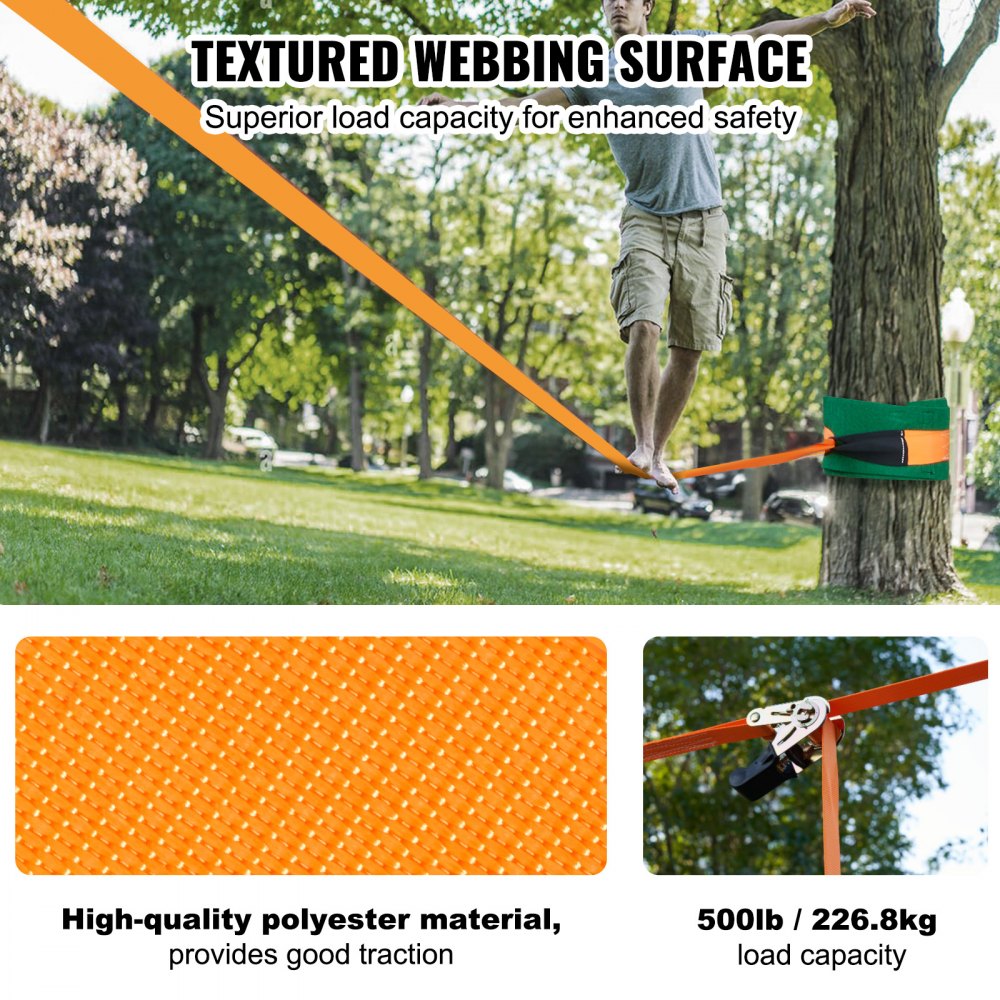 Slackline Kit with Training Line, 60 ft Backyard Slack Line Equipment, Easy Setup Tight Rope for Kids Adults, Complete Slackline Set with Tree Protectors, Arm Trainer, Carry Bag, and Instruction