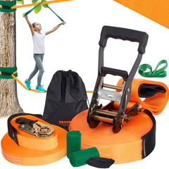 Slackline Kit with Training Line, 60 ft Backyard Slack Line Equipment, Easy Setup Tight Rope for Kids Adults, Complete Slackline Set with Tree Protectors, Arm Trainer, Carry Bag, and Instruction
