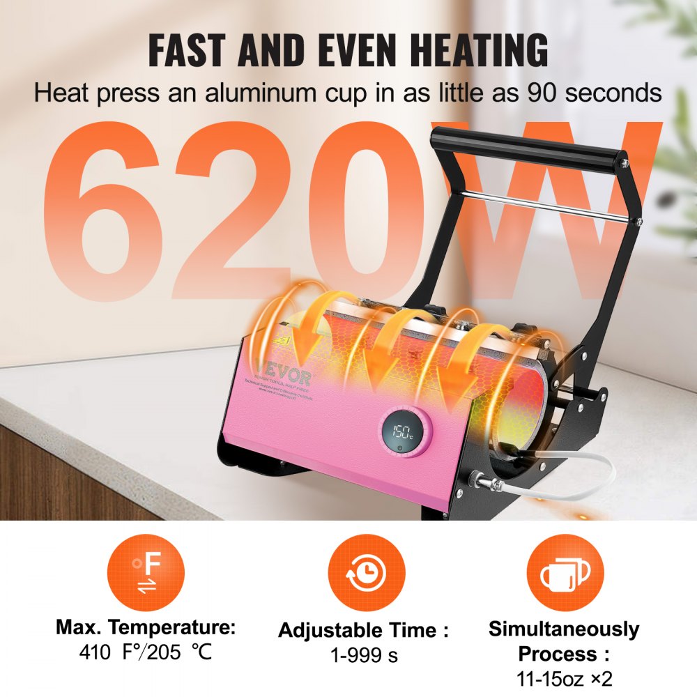 Pink Bostome mug heat press machine for sublimation tumblers, adjustable for 11-30oz sizes.