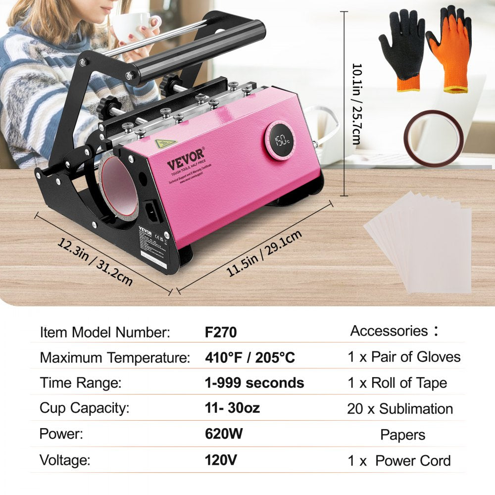 Pink Bostome mug heat press machine for sublimation tumblers, fits 11-30oz cups.