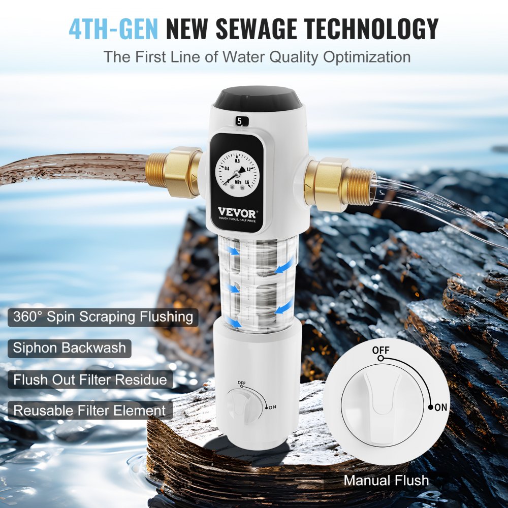Spin Down Filter, 40 Micron Whole House Sediment Filter for Well Water, 3/4" MNPT, 4 T/H High Flow Rate, for Whole House Water Filtration Systems, Well Water Sediment Filter