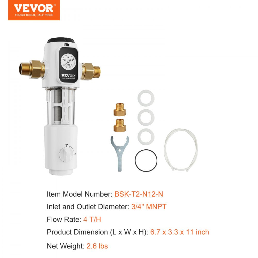 Spin Down Filter, 40 Micron Whole House Sediment Filter for Well Water, 3/4" MNPT, 4 T/H High Flow Rate, for Whole House Water Filtration Systems, Well Water Sediment Filter