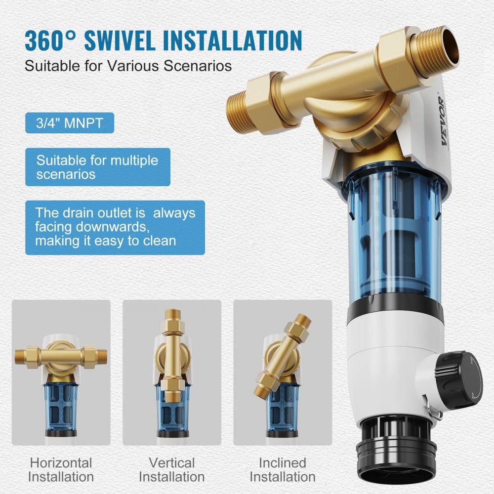 Spin Down Filter, 40 Micron Whole House Sediment Filter for Well Water, 3/4" MNPT, 4 T/H High Flow Rate, for Whole House Water Filtration Systems, Well Water Sediment Filter