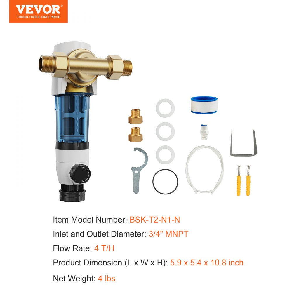 Spin Down Filter, 40 Micron Whole House Sediment Filter for Well Water, 3/4" MNPT, 4 T/H High Flow Rate, for Whole House Water Filtration Systems, Well Water Sediment Filter