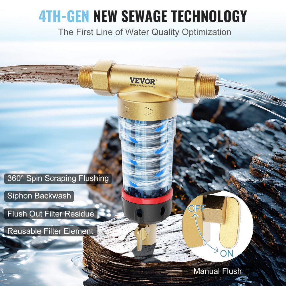 Spin Down Filter, 40 Micron Whole House Sediment Filter for Well Water, 3/4" MNPT, 4 T/H High Flow Rate, for Whole House Water Filtration Systems, Well Water Sediment Filter