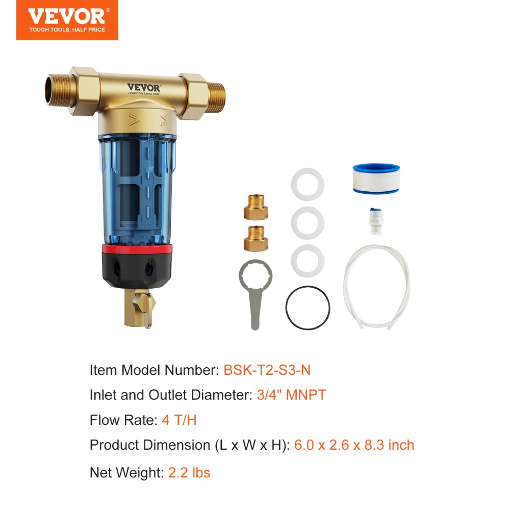 Spin Down Filter, 40 Micron Whole House Sediment Filter for Well Water, 3/4" MNPT, 4 T/H High Flow Rate, for Whole House Water Filtration Systems, Well Water Sediment Filter