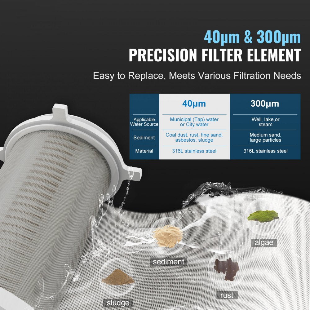 Spin Down Filter, 40 Micron + 30 Micron Fine Filtration, Whole House Sediment Filter for Well Water, 3/4" FNPT + 1" MNPT, 4 T/H High Flow Rate, for Whole House Water Filtration Systems