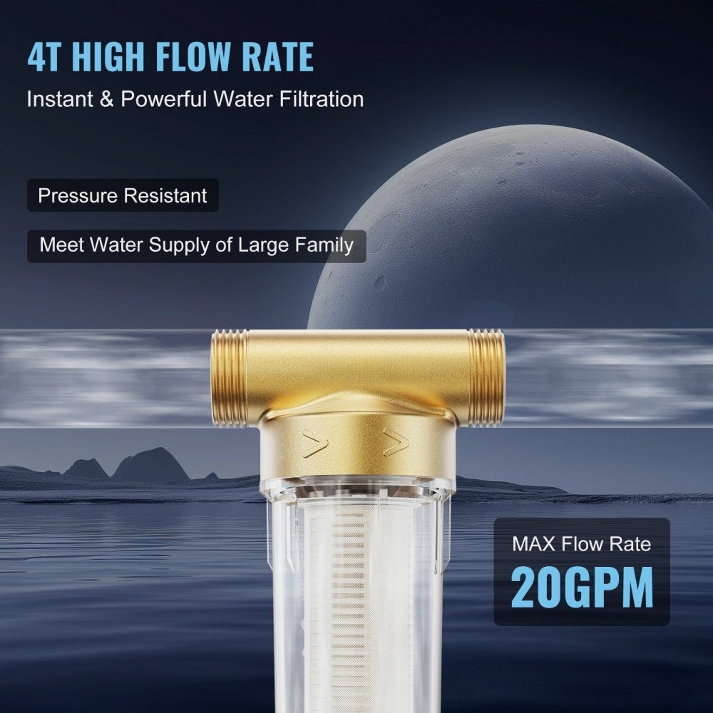 Spin Down Filter, 40 Micron + 30 Micron Fine Filtration, Whole House Sediment Filter for Well Water, 3/4" FNPT + 1" MNPT, 4 T/H High Flow Rate, for Whole House Water Filtration Systems