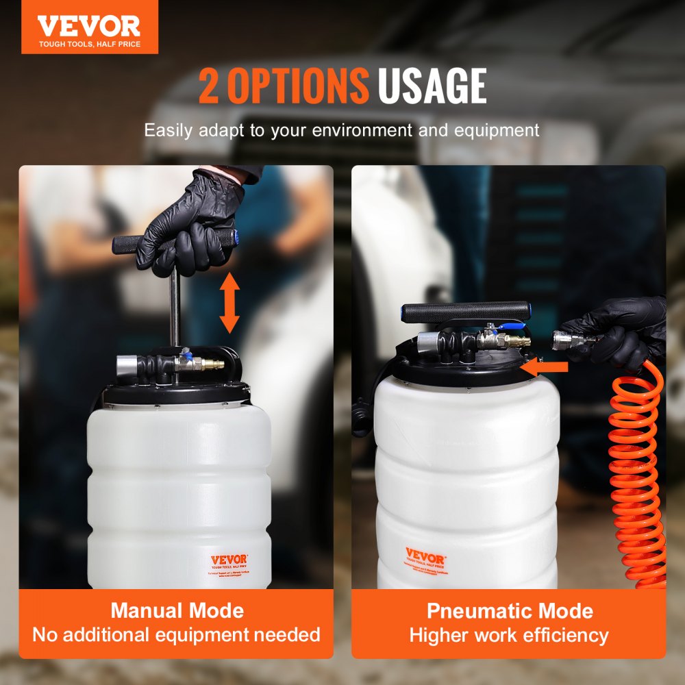 Fluid Extractor, 4 Gallons (15 Liters), Pneumatic/Manual Oil Changer Vacuum Fluid Extractor with Dipstick and Suction Hose, Oil Extractor Change Pump for Automotive Fluids Vacuum Evacuation