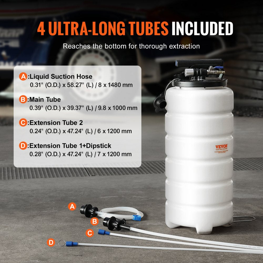 Fluid Extractor, 4 Gallons (15 Liters), Pneumatic/Manual Oil Changer Vacuum Fluid Extractor with Dipstick and Suction Hose, Oil Extractor Change Pump for Automotive Fluids Vacuum Evacuation