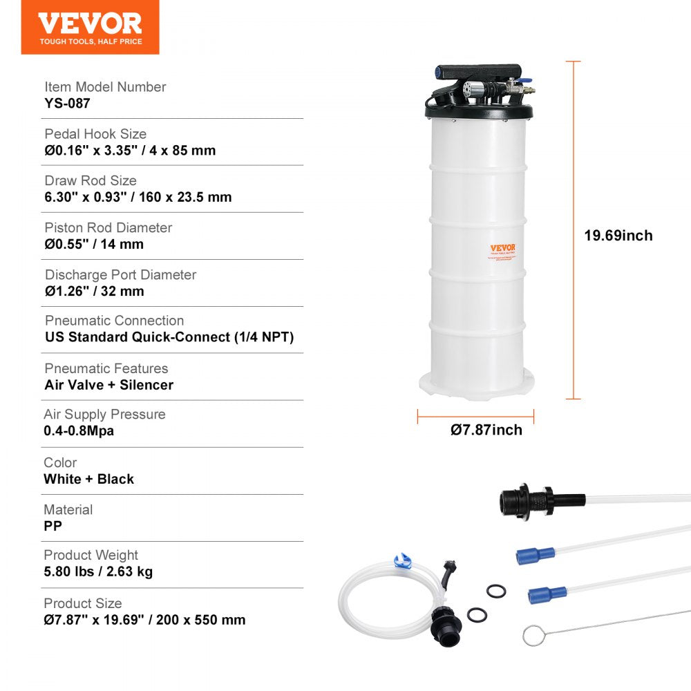Fluid Extractor, 1.74 Gallons (6.5 Liters), Pneumatic/Manual Oil Changer Vacuum Fluid Extractor with Dipstick and Suction Hose, Oil Extractor Change Pump for Automotive Fluids Vacuum Evacuation
