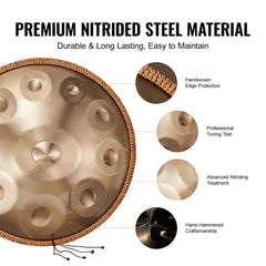 Handpan Drum 22 in 10 Notes D Minor Hand Drum Instrument with Mallet