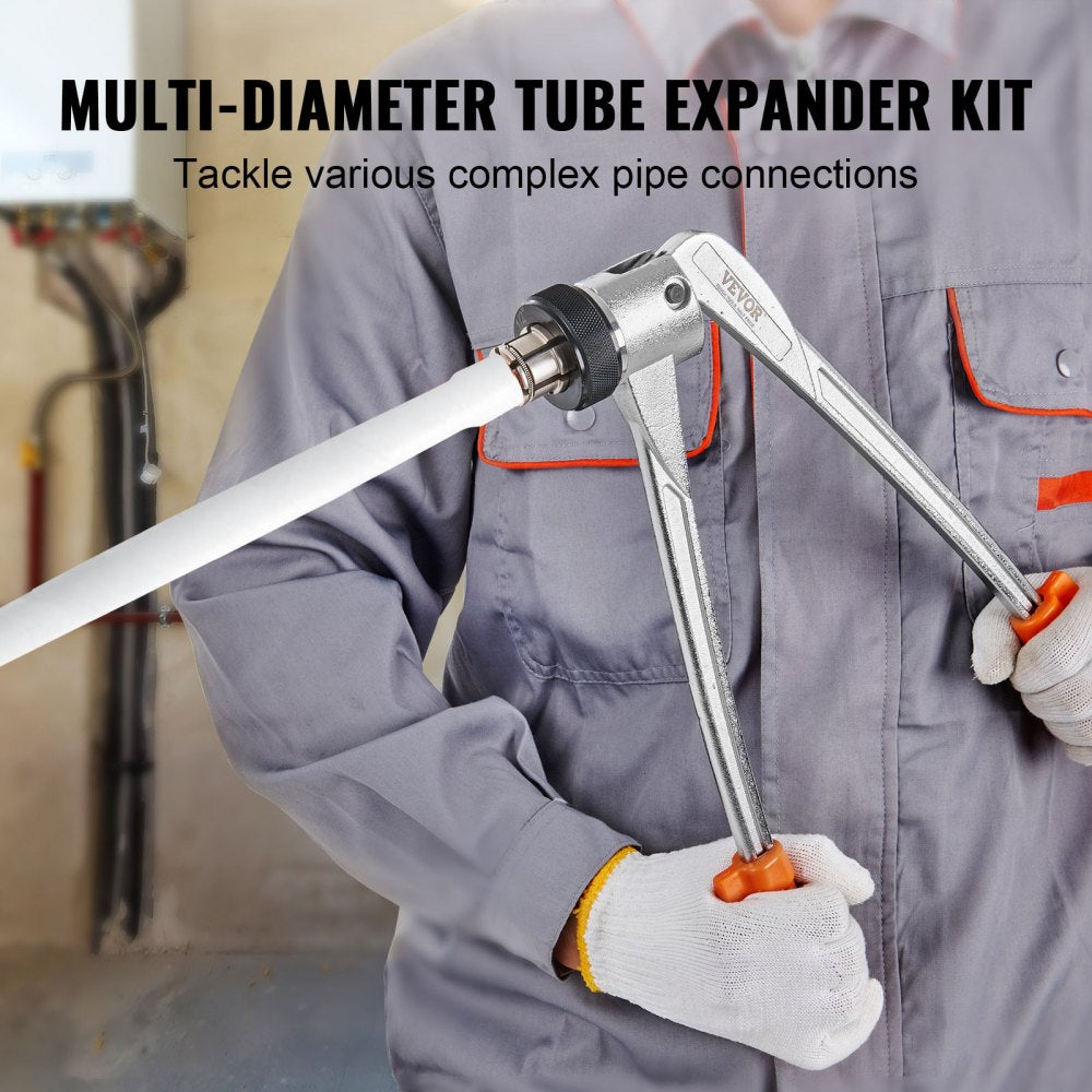 Pipe Tube Expander, 1/2", 3/4", 1" OD PEX Tubing Expander, Professional Manual Lever PEX Tools Expander, with 3 Expansion Heads, Pipe Cutter for PEX Tubes