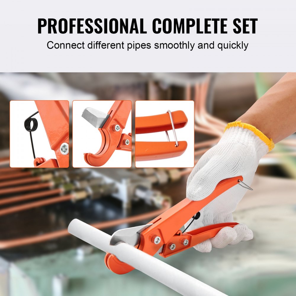 Pipe Tube Expander, 1/2", 3/4", 1" OD PEX Tubing Expander, Professional Manual Lever PEX Tools Expander, with 3 Expansion Heads, Pipe Cutter for PEX Tubes