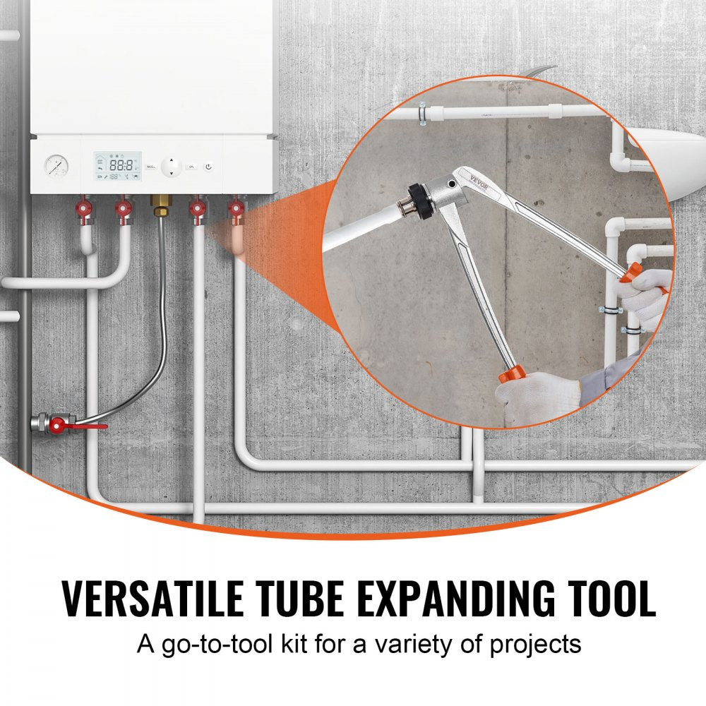 Pipe Tube Expander, 1/2", 3/4", 1" OD PEX Tubing Expander, Professional Manual Lever PEX Tools Expander, with 3 Expansion Heads, Pipe Cutter for PEX Tubes