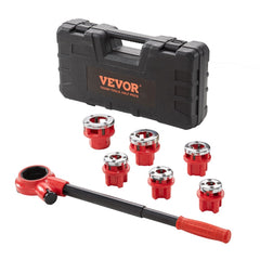 Red Bostome ratchet pipe threader kit with 6 NPT dies and carrying case.