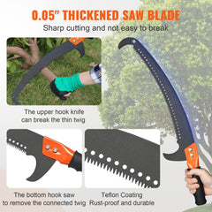 Manual Pole Saw, 7.3-27 ft Extendable Tree Pruner, Sharp Steel Blade and Scissors High Branches Trimming, Branch Trimmer with Lightweight 8 Fiberglass Handles, for Pruning Palms and Shrubs