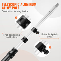 Manual Pole Saw, 4.9-20 ft Extendable Tree Pruner, Sharp Steel Blade for High Branches Trimming, with Lightweight Aluminum Alloy Handle and a Chenille Brush, for Pruning Palms and Shrubs
