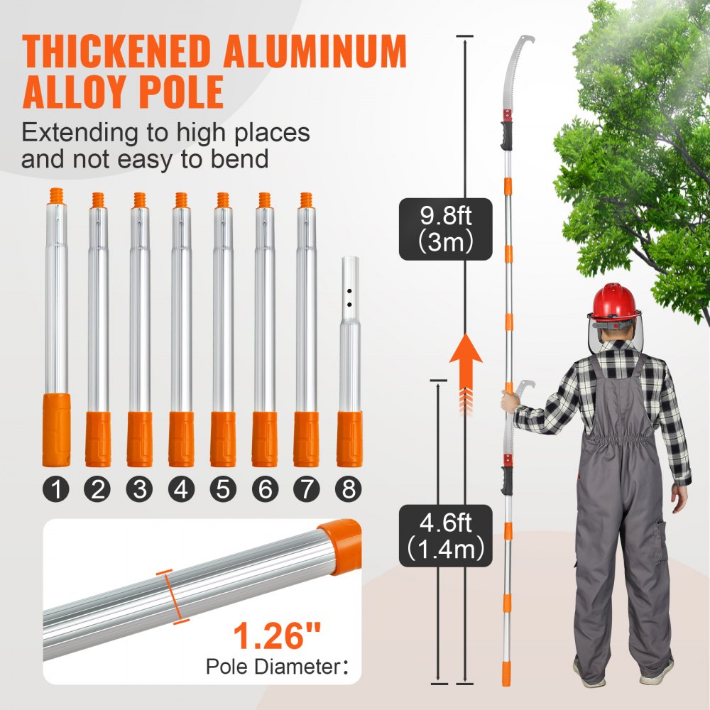 Manual Pole Saw,4.6-9.8 ft Extendable Tree Pruner, Sharp Steel Blade for High Branches Trimming, Manual Branch Trimmer with Lightweight Aluminum Alloy Handle, for Pruning Palms and Shrubs