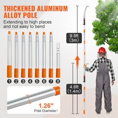 Manual Pole Saw,4.6-9.8 ft Extendable Tree Pruner, Sharp Steel Blade for High Branches Trimming, Manual Branch Trimmer with Lightweight Aluminum Alloy Handle, for Pruning Palms and Shrubs
