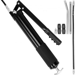 Grease Gun, 10000 PSI Max. Working Pressure, 20 OZ / 600 CC Capacity Heavy Duty Lever Action Grease Gun Kit, Includes 18.5 Inch Flexible Hose, 2 Black Flat Couplers, and 1 Straight Metal Pipes