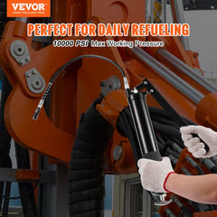 Grease Gun, 10000 PSI Max. Working Pressure, 20 OZ / 600 CC Capacity Heavy Duty Lever Action Grease Gun Kit, Includes 18.5 Inch Flexible Hose, 2 Black Flat Couplers, and 1 Straight Metal Pipes