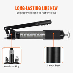 Grease Gun, 10000 PSI Max. Working Pressure, 20 OZ / 600 CC Capacity Heavy Duty Lever Action Grease Gun Kit, Includes 18.5 Inch Flexible Hose, 2 Black Flat Couplers, and 1 Straight Metal Pipes