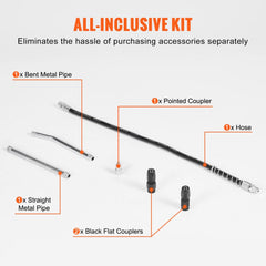 Grease Gun, 10000 PSI Max. Working Pressure, 20 OZ / 600 CC Capacity Heavy Duty Lever Action Grease Gun Kit, Includes 18.5 Inch Flexible Hose, 2 Black Flat Couplers, and 1 Straight Metal Pipes