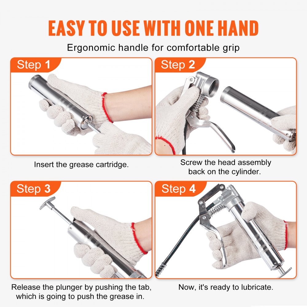 Pistol Grip Grease Gun, 3500 PSI, 4 OZ / 120 CC Capacity Heavy Duty Professional Grease Gun, with 11.65 Inch Flexible Hose 2 Black Flat Couplers, 1 Reinforced Nozzle, and 2 Rigid Metal Pipes