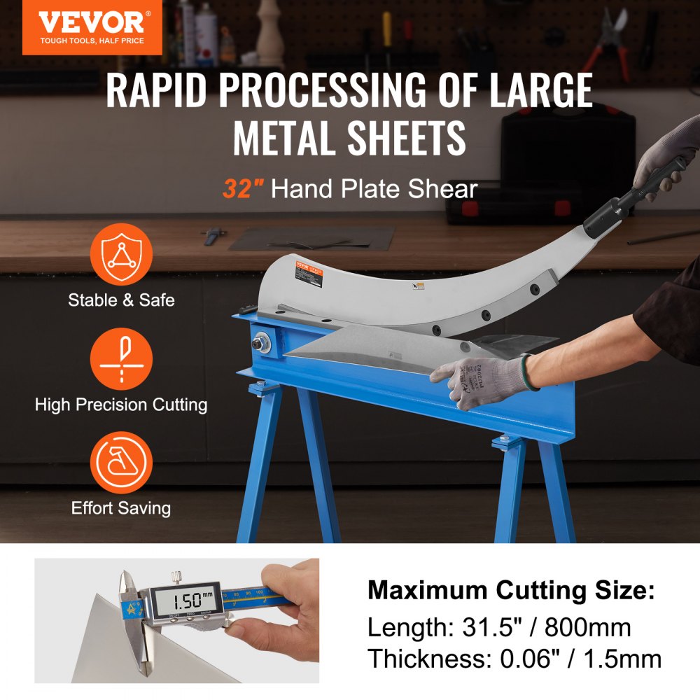 32" Manual Hand Plate Shear for Metal Sheet Processing, Benchtop Cutter with Q235 Material, for Crafts Thick Steel Crafting, Heavy Duty Roll Press Machine for Builders, DIY Enthusiasts