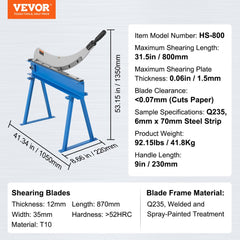 32" Manual Hand Plate Shear for Metal Sheet Processing, Benchtop Cutter with Q235 Material, for Crafts Thick Steel Crafting, Heavy Duty Roll Press Machine for Builders, DIY Enthusiasts