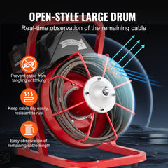 Bostome 50FT drain cleaner machine auger with manual feed and four interchangeable cutters.
