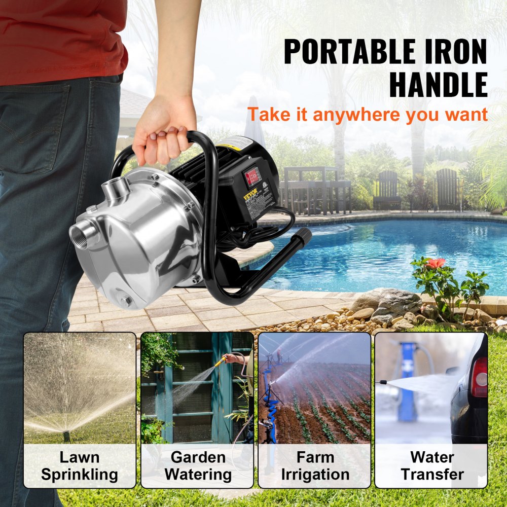 Shallow Well Pump Portable Garden Water Jet Pump 1.1HP 978 GPH 131 ft Head