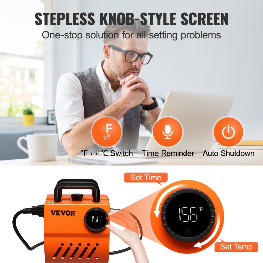 Portable orange Bostome mini mug heat press with digital knob and LCD display for sublimation mugs.