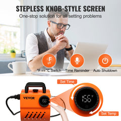 Portable orange Bostome mini mug heat press with digital knob and LCD display for sublimation mugs.