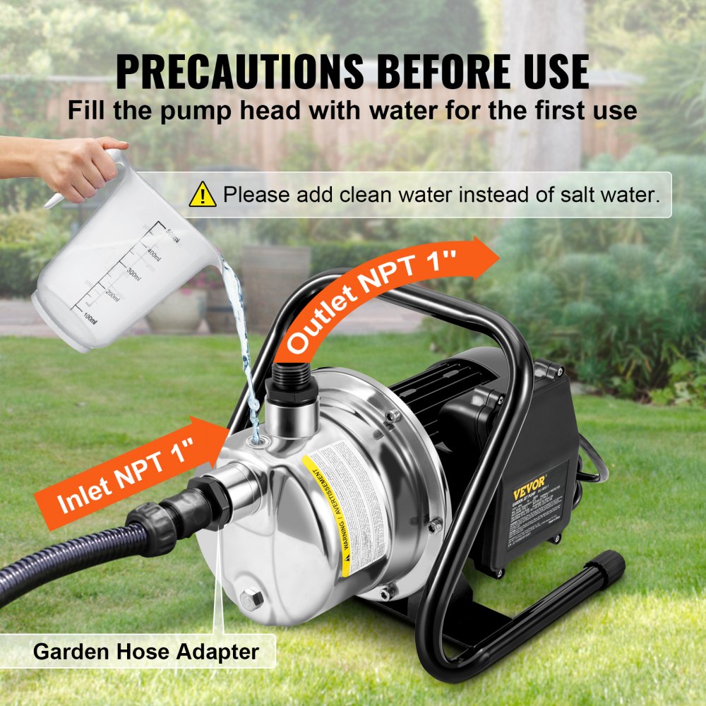Shallow Well Pump Portable Garden Water Jet Pump 1.5HP 1200GPH 164 ft Head