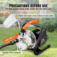 Shallow Well Pump Portable Garden Water Jet Pump 1.5HP 1200GPH 164 ft Head