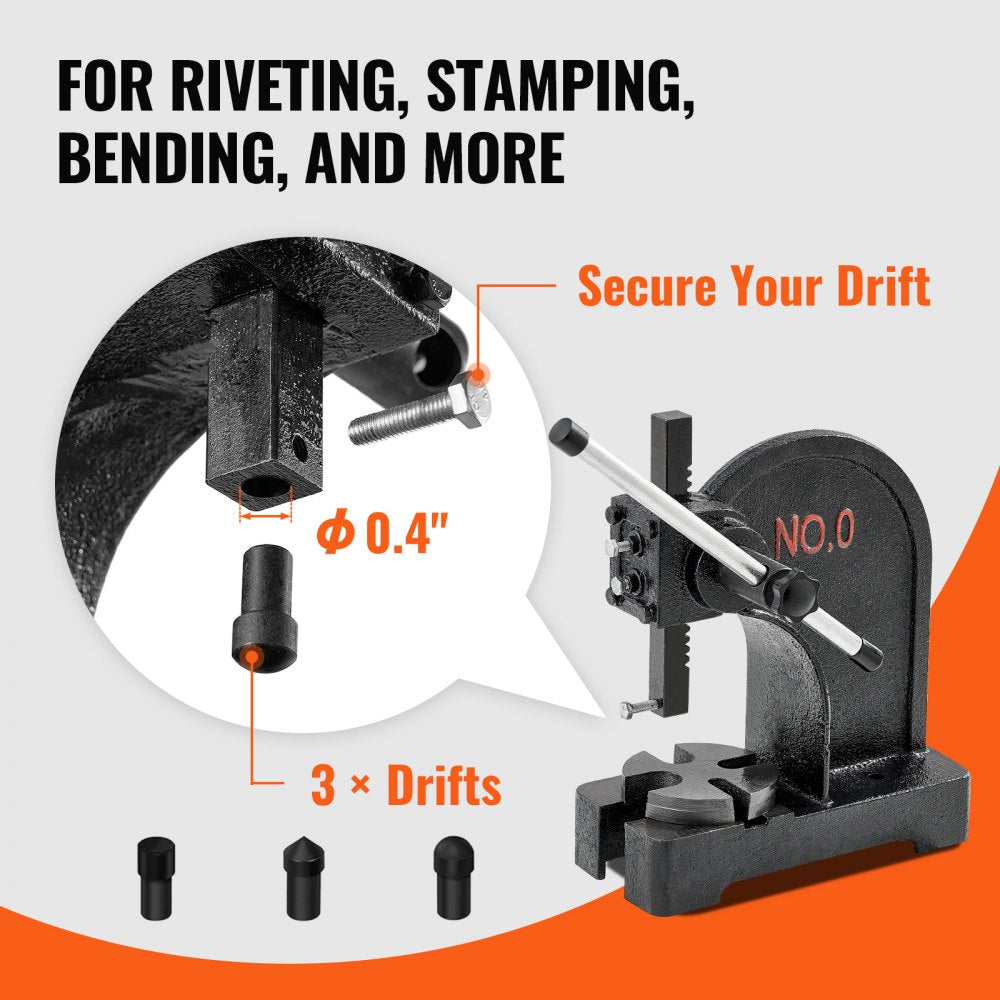 Arbor Press, 0.5 Ton Manual Arbor Press, 4.6" Maximum Height, Cast Iron Heavy-duty Manual Desktop Arbor Press, Precision Hand Press for Stamping, Bending, Stretching, Forming