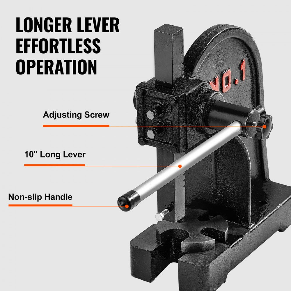 Arbor Press, 1 Ton Manual Arbor Press, 5.9" Maximum Height, Cast Iron Heavy-duty Manual Desktop Arbor Press, Precision Hand Press for Stamping, Bending, Stretching, Forming