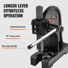 Arbor Press, 1 Ton Manual Arbor Press, 5.9" Maximum Height, Cast Iron Heavy-duty Manual Desktop Arbor Press, Precision Hand Press for Stamping, Bending, Stretching, Forming