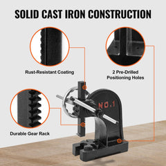 Arbor Press, 1 Ton Manual Arbor Press with Handwheel, 5.9" Maximum Height, Cast Iron Heavy-duty Manual Desktop Arbor Press, Precision Hand Press for Stamping, Bending, Stretching, Forming
