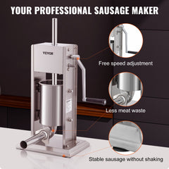 Sausage Stuffer 7LBS/3L Capacity Homemade Sausage Maker Stainless Steel