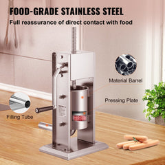 Sausage Stuffer 7LBS/3L Capacity Homemade Sausage Maker Stainless Steel