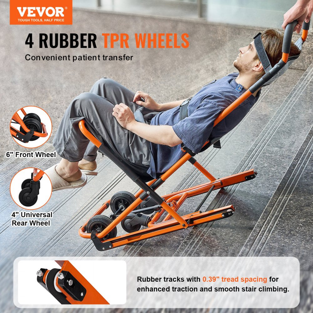 Manual Stair Chair, 350 lbs Load Capacity, Foldable Emergency Stair Wheelchair with 4 Wheels, Portable Transport Stair Chair Ambulance Firefighter Evacuation Use for Elderly, Disabled Transfer