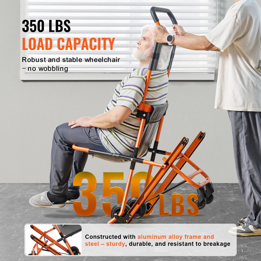 Manual Stair Chair, 350 lbs Load Capacity, Foldable Emergency Stair Wheelchair with 4 Wheels, Portable Transport Stair Chair Ambulance Firefighter Evacuation Use for Elderly, Disabled Transfer