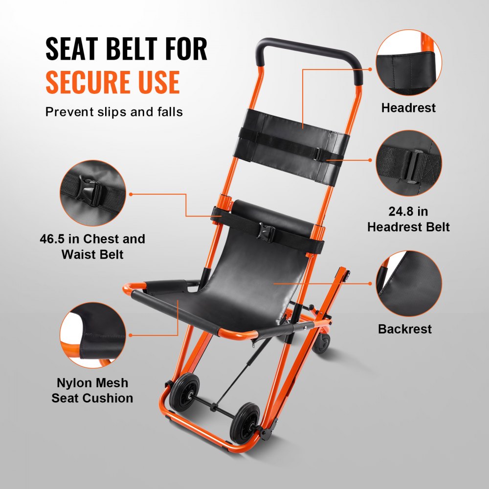 Manual Stair Chair, 350 lbs Load Capacity, Foldable Emergency Stair Wheelchair with 4 Wheels, Portable Transport Stair Chair Ambulance Firefighter Evacuation Use for Elderly, Disabled Transfer
