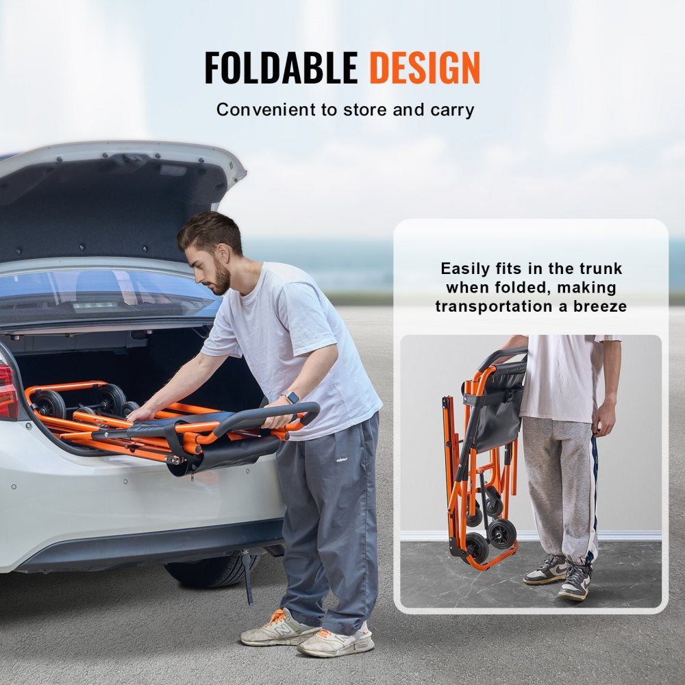 Manual Stair Chair, 350 lbs Load Capacity, Foldable Emergency Stair Wheelchair with 4 Wheels, Portable Transport Stair Chair Ambulance Firefighter Evacuation Use for Elderly, Disabled Transfer