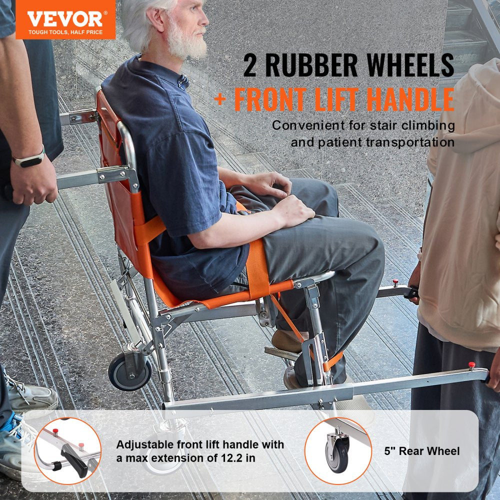 EMS Stair Chair, 350 lbs Load Capacity, Foldable Aluminum Emergency Stair Climbing Wheelchair with 2 Wheels, Portable Stair Lift Chair Ambulance Firefighter Evacuation Use for Elderly, Disabled