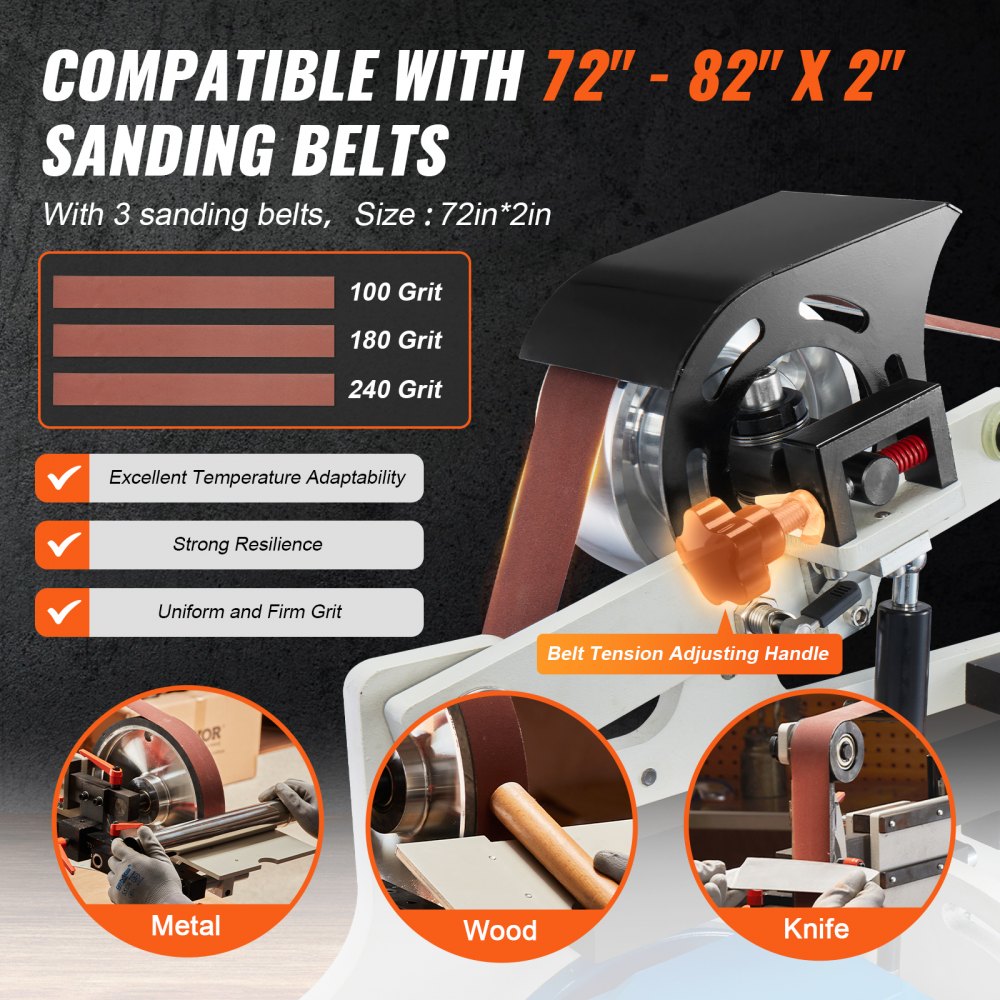 Bostome 72"x2" belt grinder sander with VFD and three grinding modes for versatile applications.