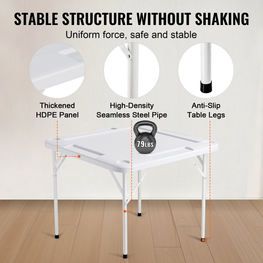 White folding Mahjong table for four with built-in cup holders and chip trays.